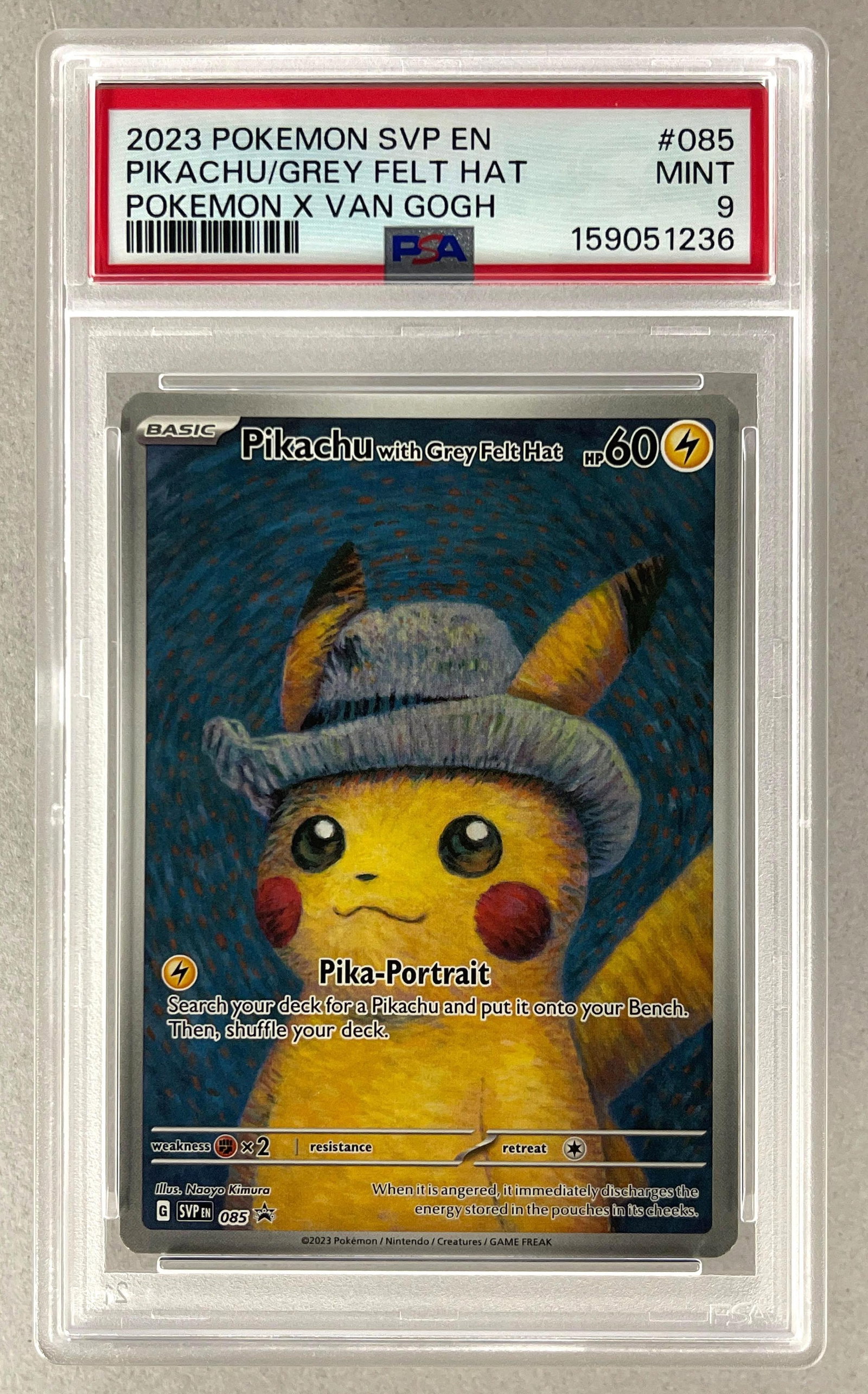 2023 Pokemon Scarlet and Violet X Van Gogh Pikachu/ Grey Felt Hat #85 PSA 9: 2023 Pokemon Scarlet and Violet X Van Gogh Pikachu/ Grey Felt Hat #85 PSA 9