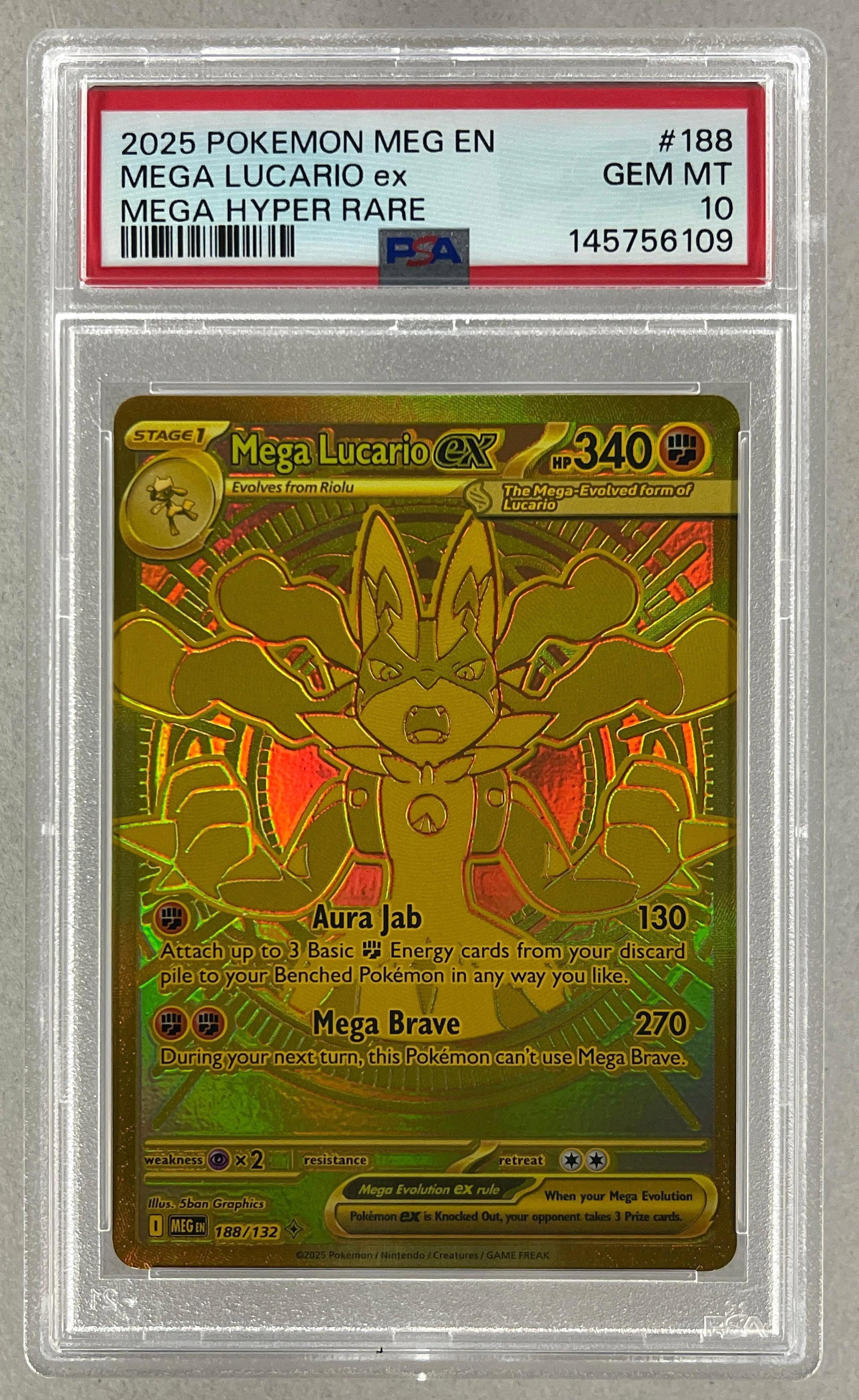 2025 Pokemon Mega Evolution Mega Hyper Rare Mega Lucario ex #188 PSA 10 (1 of 2)