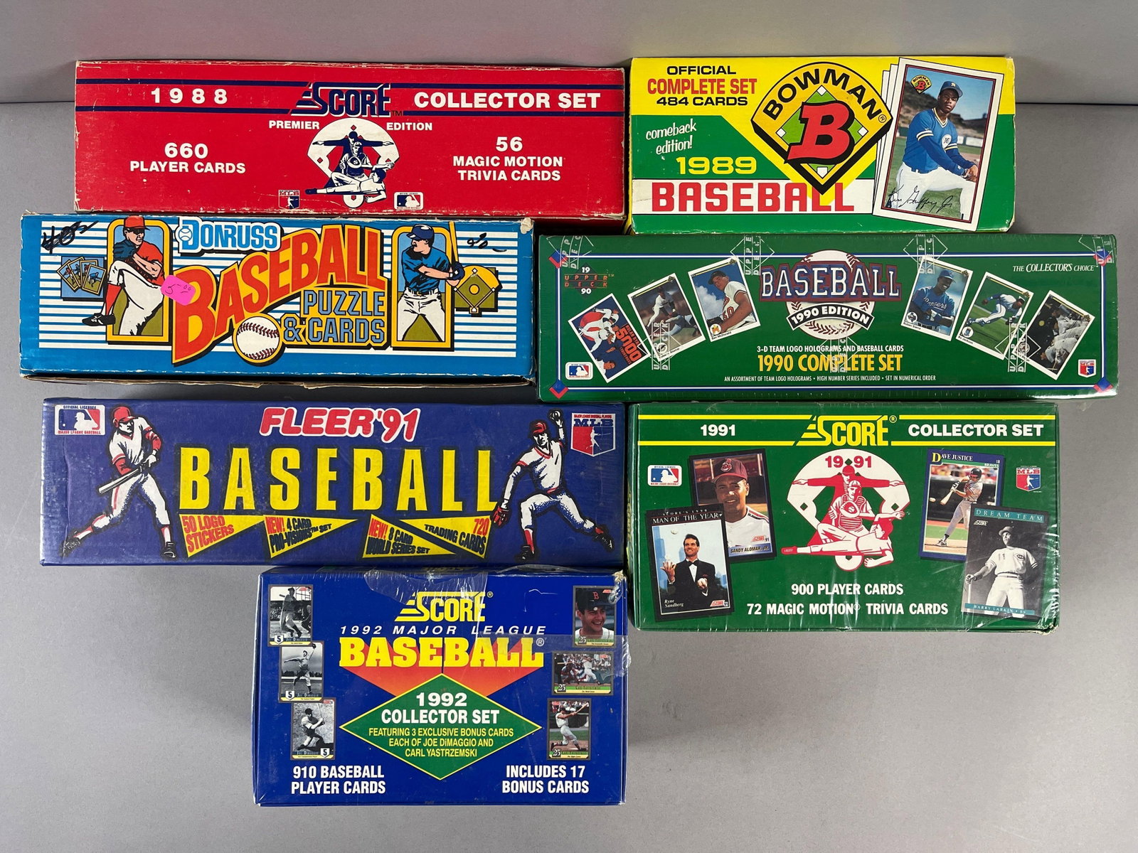 7 - 1988 - 92 Baseball Factory Sealed and Complete Sets: Includes 1988 Score, 89 Bowman and Donruss, 90 Upper Deck, and More