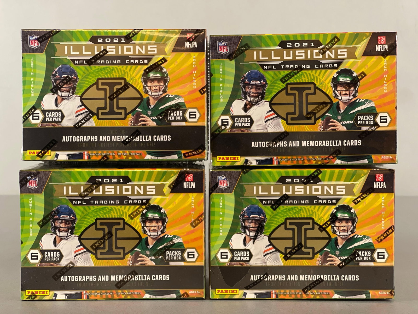4 - 2021 Illusions Football Blaster Boxes: 6 - Cards per pack, 6 - Packs per box