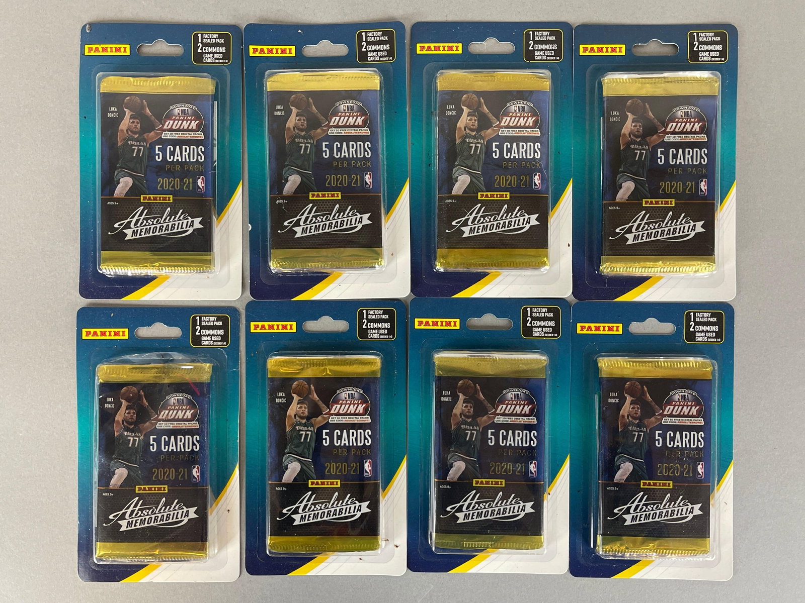8 - 2020 - 21 Absolute Memorabilia Basketball Blister Packs: 1 - Factory Sealed pack + 2 Commons, Possible Game Used cards