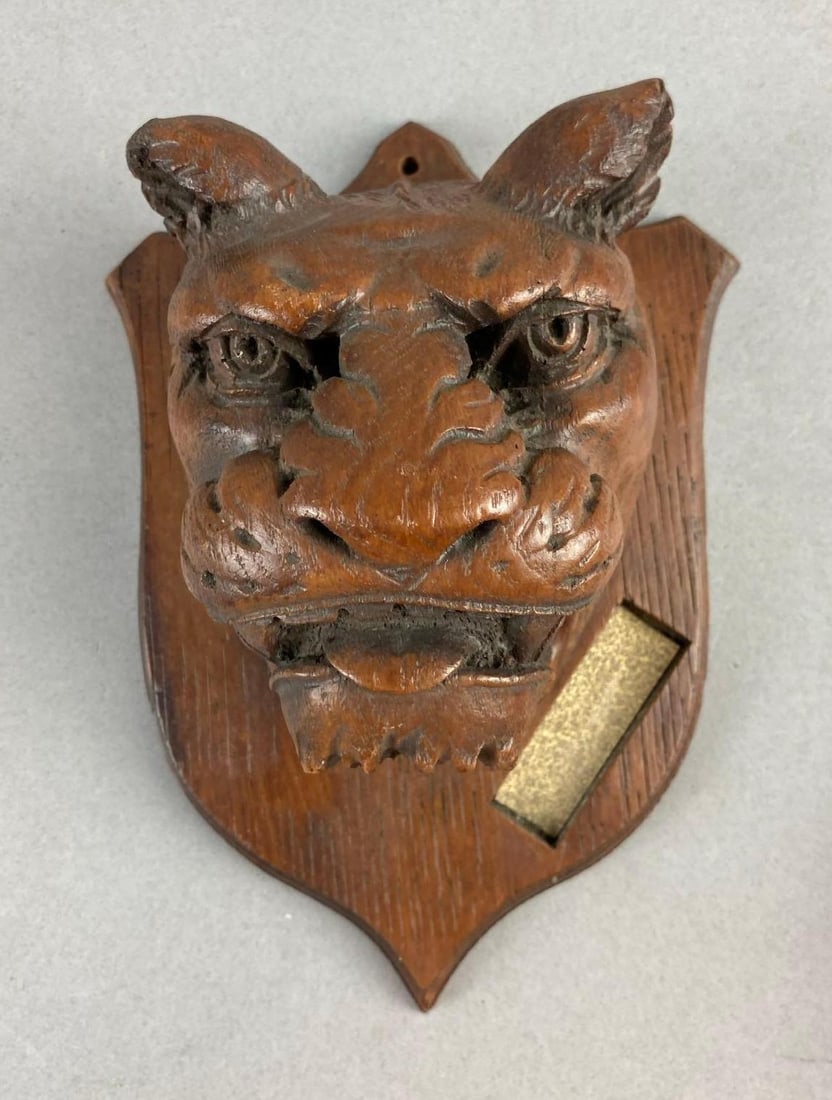 Modern Wild Cat Matchbox Hanging Holder: Made from compressed Sawdust. Measures L 7 x W 4 1/2 inches.