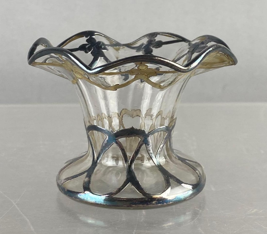 Vintage Art Nouveau Clear Sterling Silver Overlay Glass Pedestal Dish (1 of 3)