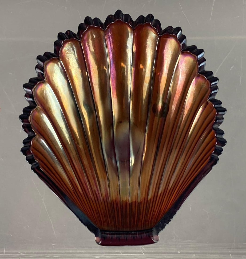 Westmoreland Carnival Glass Amethyst Iridescent Shell Dish: Measure 7 inches in length.