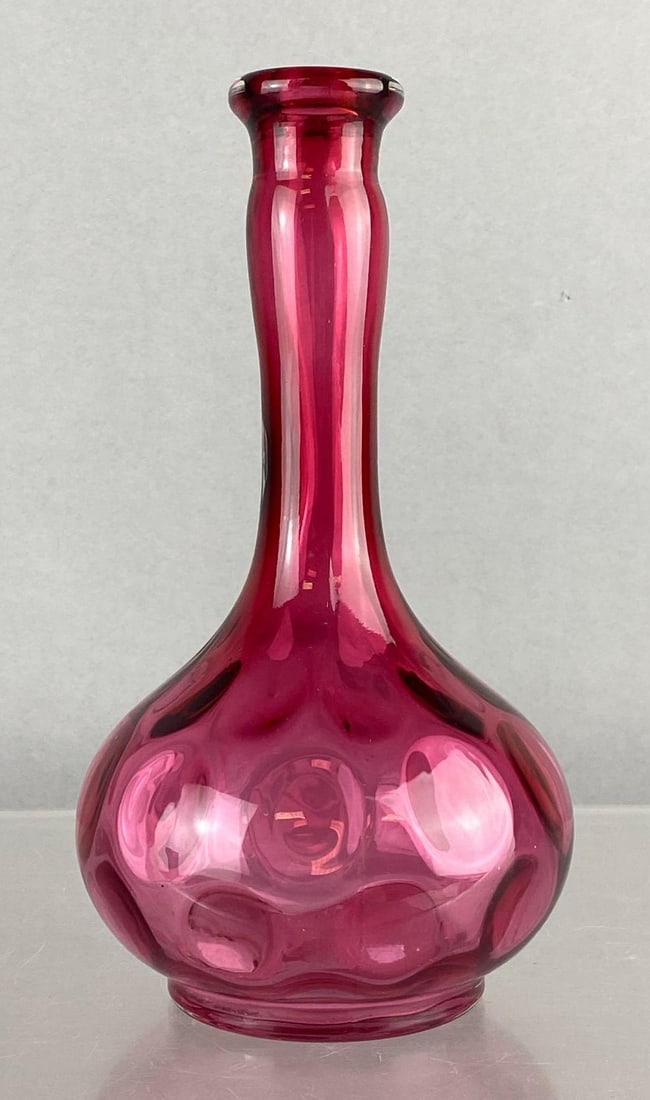 Vintage Fenton Cranberry Red Coin Dot Barber Bottle: Measures 7 1/2 inches tall.