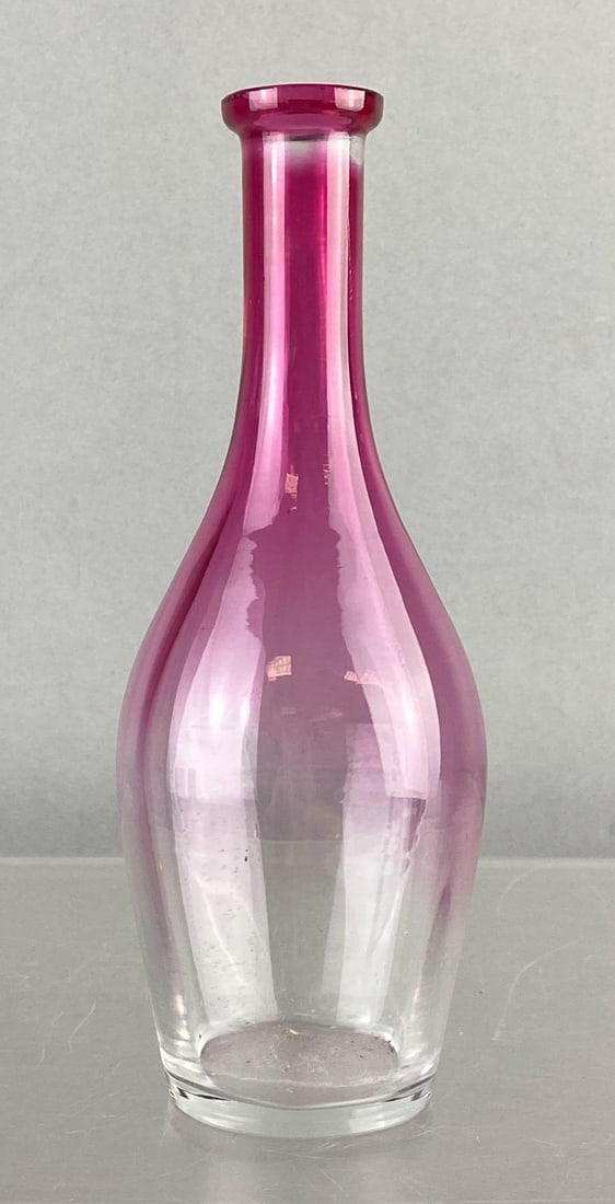 Vintage Czech Clear/ Cranberry Red Barber Bottle: Circa 1980s. Measures 7 inches tall.