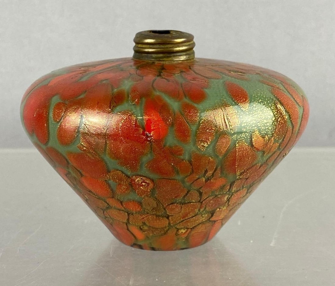 Vintage Iridescent Art Glass Perfume: Measures 4 inches in diameter.