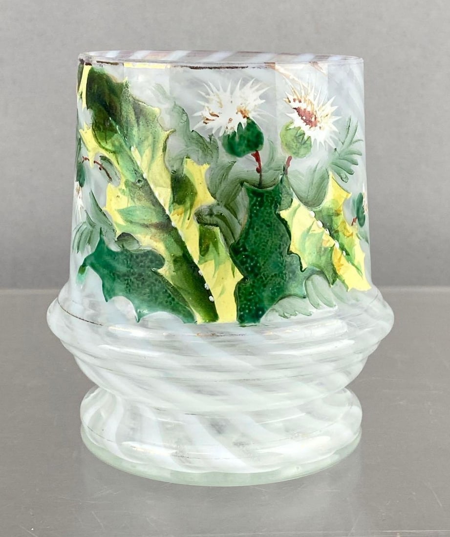 Antique Fenton Meadow Beauty Art Glass Vase: Measure 3 inches tall