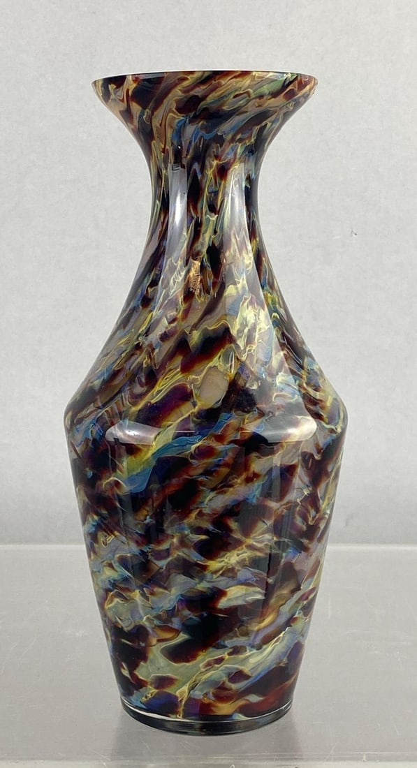 Vintage 1980s Czech Multicolor Art Glass Vase: Measeures 7 inches Tall.