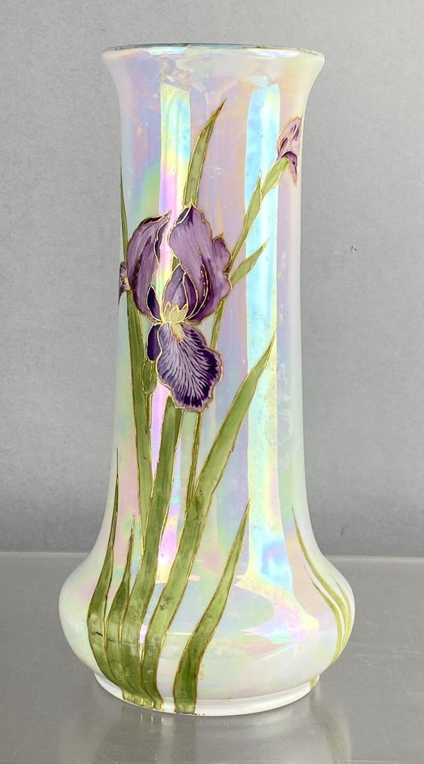 Antique Heubach Brothers German Purple Iris Porcelain Vase (1 of 3)