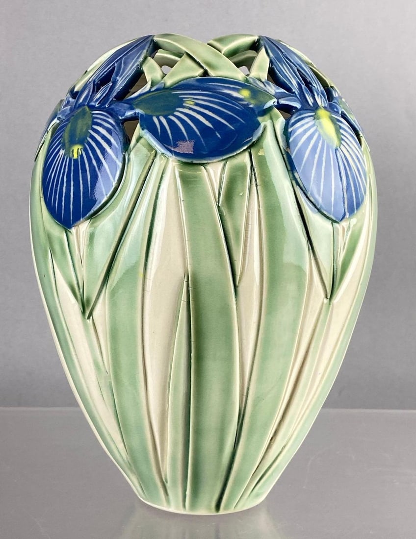 Vintage Awaji Style Pottery Floral Vase: Measure 8 1/2 inches tall.
