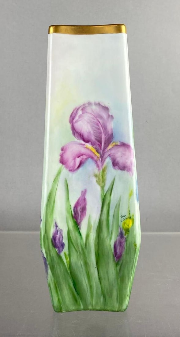 Vintage International Porcelain Art Teachers Inc. Porcelain Purple Iris Vase: Measure 10 inches tall.
