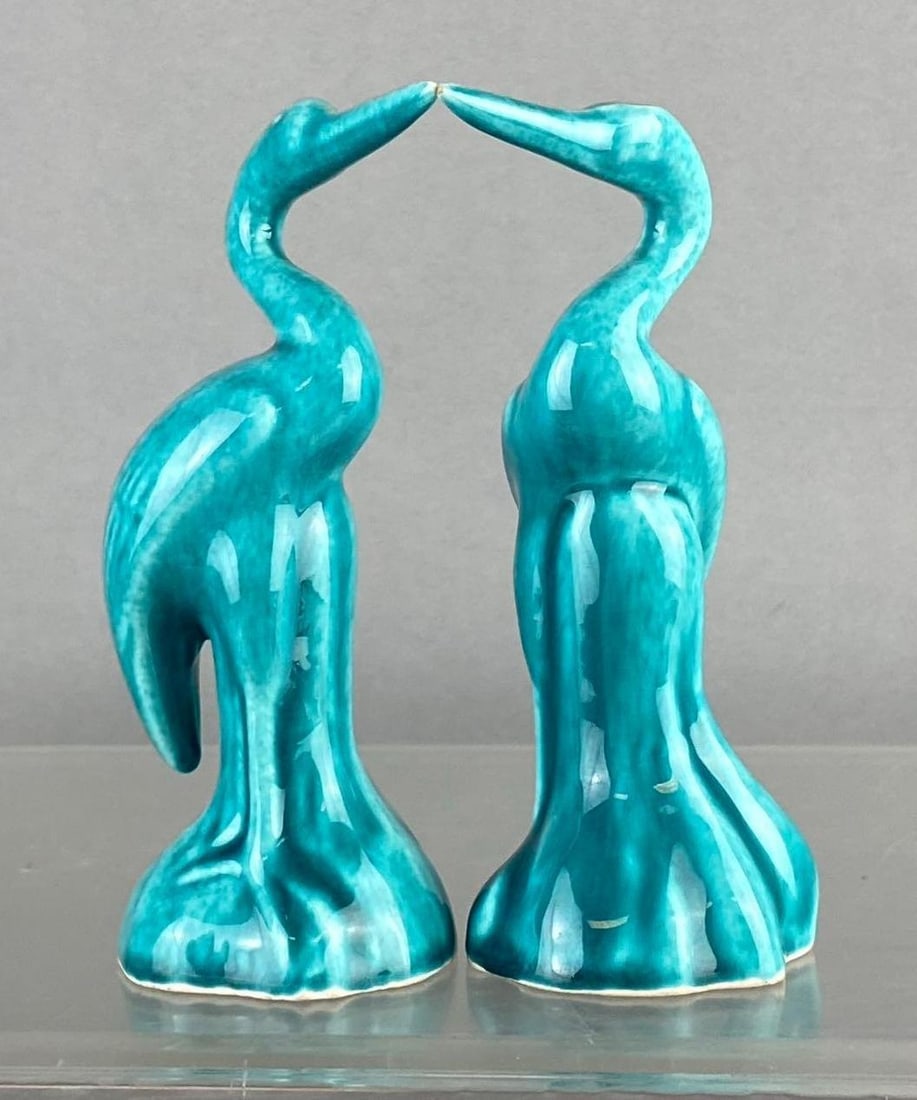 Group of 2 MCM Turquoise Crane Art Pottery Bird Figurines (1 of 3)
