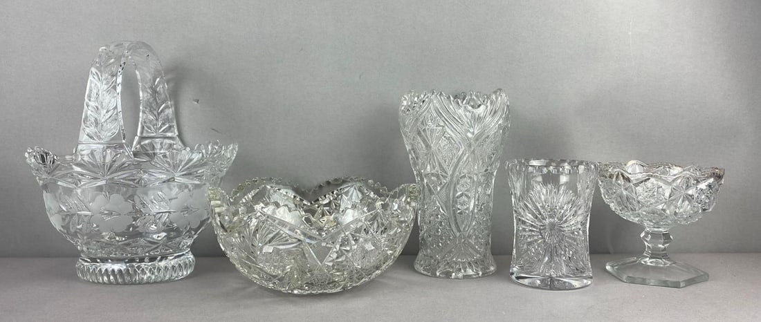 Group of 5 Cut/ Press Glass Items (1 of 3)