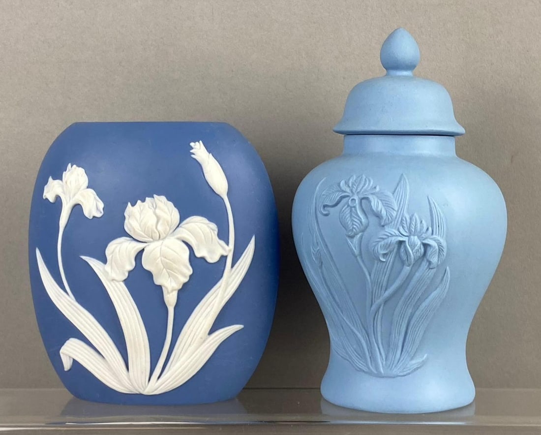 Group of 2 Blue Bisque Porcelain Iris Vases (1 of 3)