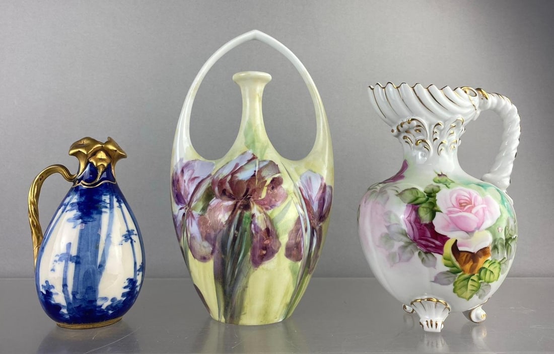 Group of 3 Hand Painted Floral Porcelain Vases (1 of 3)