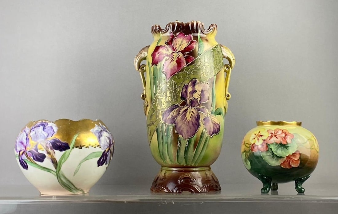 Group of 3 Hand Painted Floral Porcelain Vases (1 of 2)