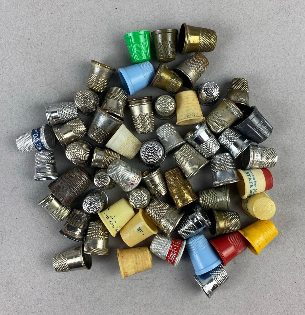 Group of Assorted Souviner Thimbles and More: Includes Pewter, Brass, and more.