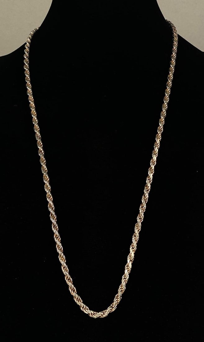 Prex Signed Italian Sterling Silver Rope Twist Chain Necklace: Total weight of 52.1 grams, measures 30 inches in length