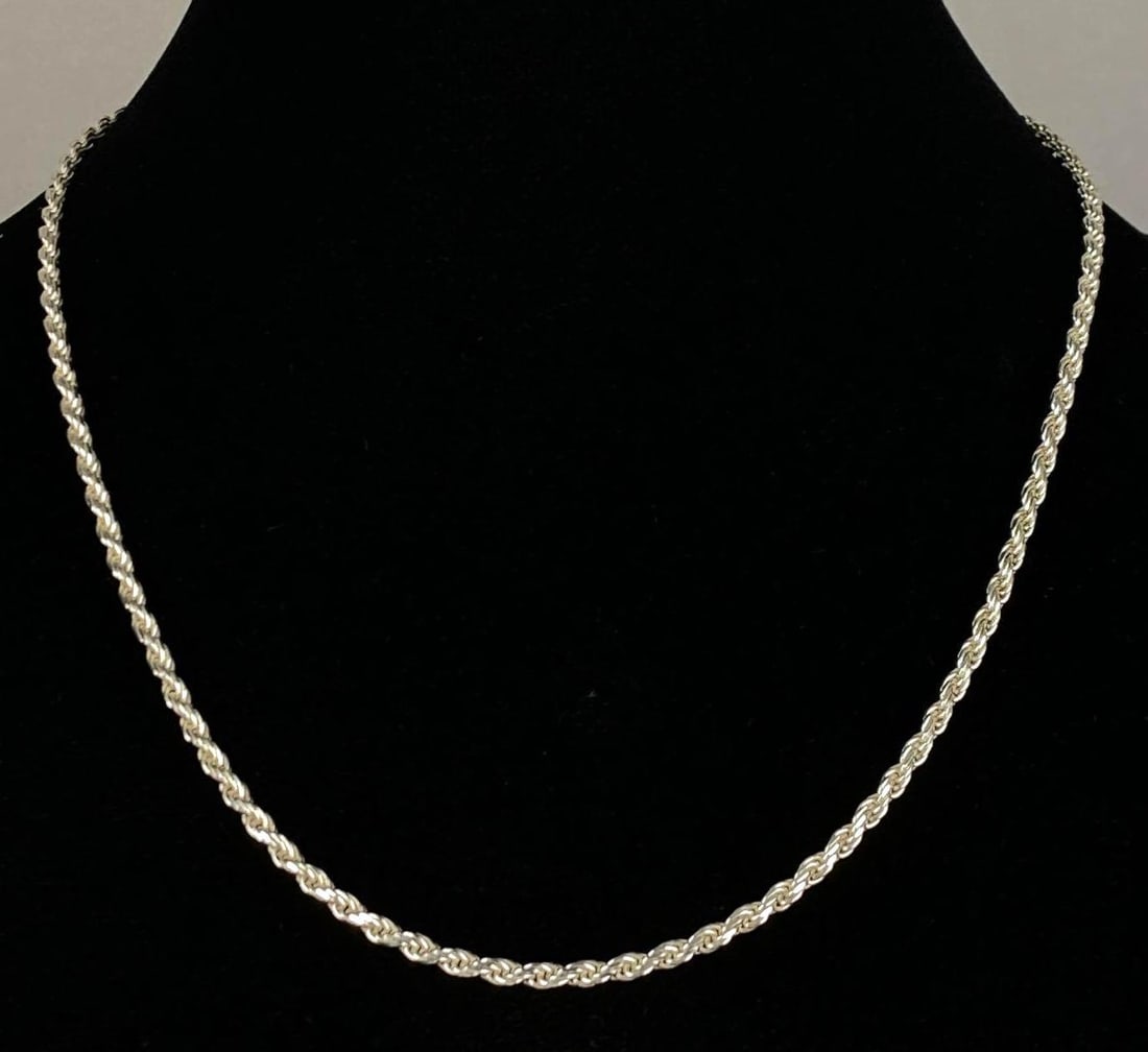 BSI Signed Italian Sterling Silver Rope Twist Chain Necklace: Measures 20 inches in length