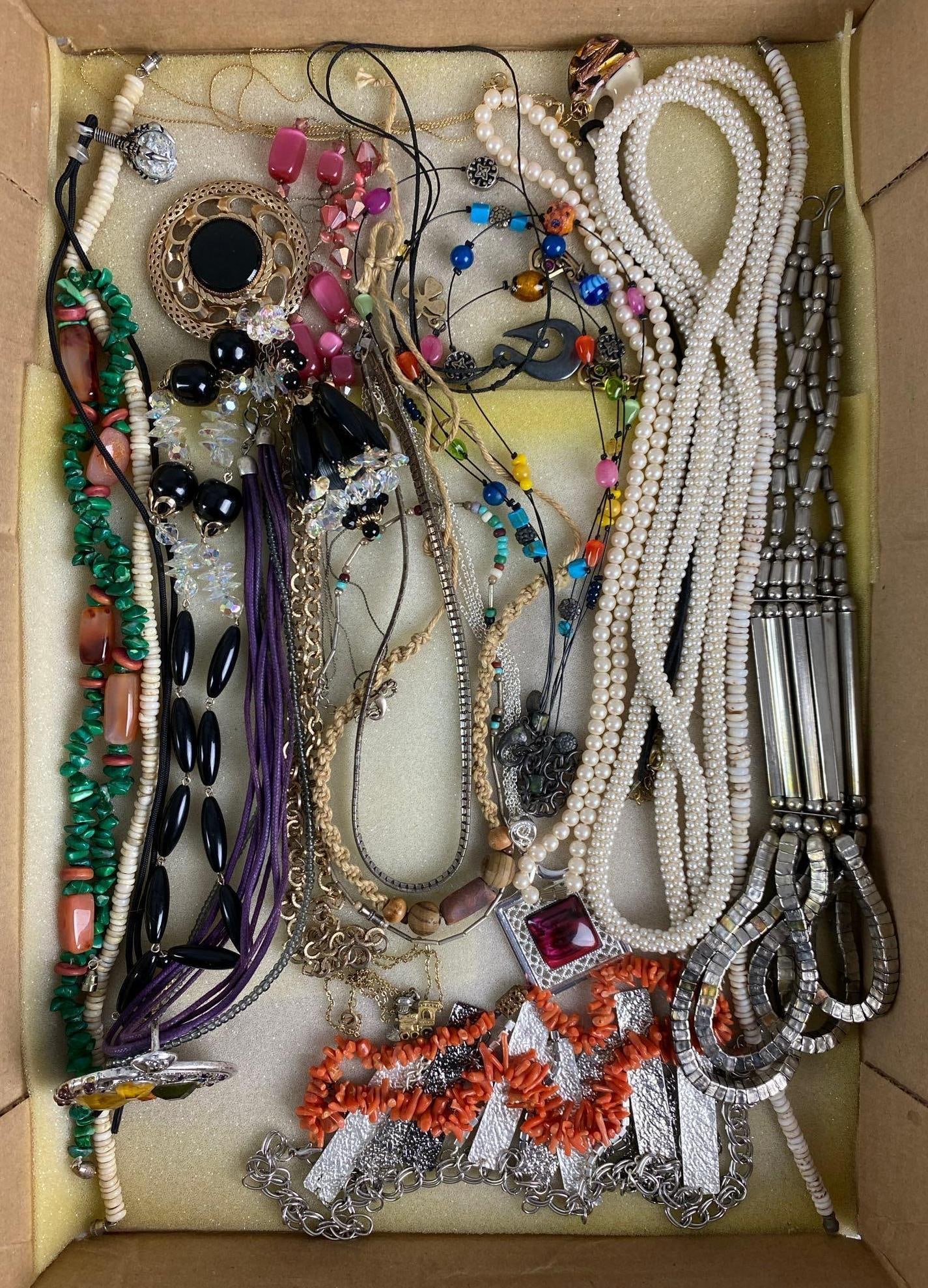 Group of Costume Jewelry Necklaces: Includes beaded, faux pearl, coral and more