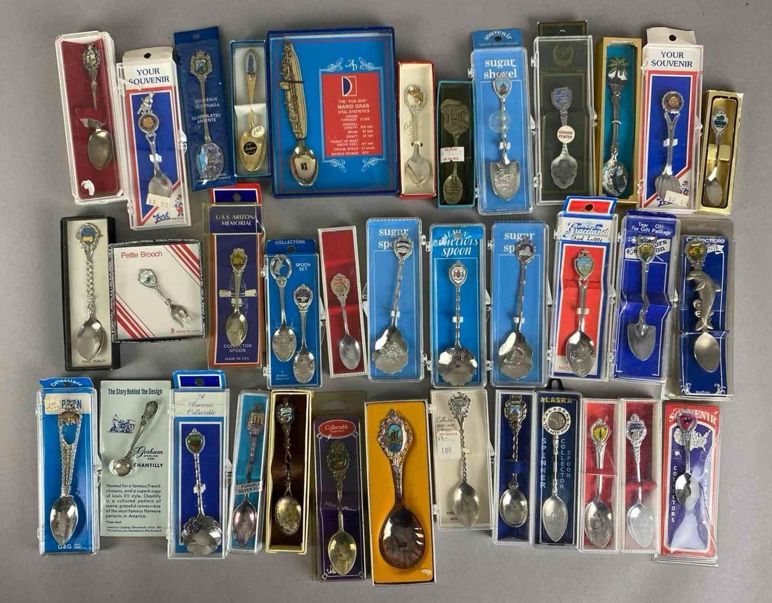 Group of Assorted Souvenir Spoons: Includes wisconsin, alaska, barbados and more, longest measures 5 1/2 inches in length