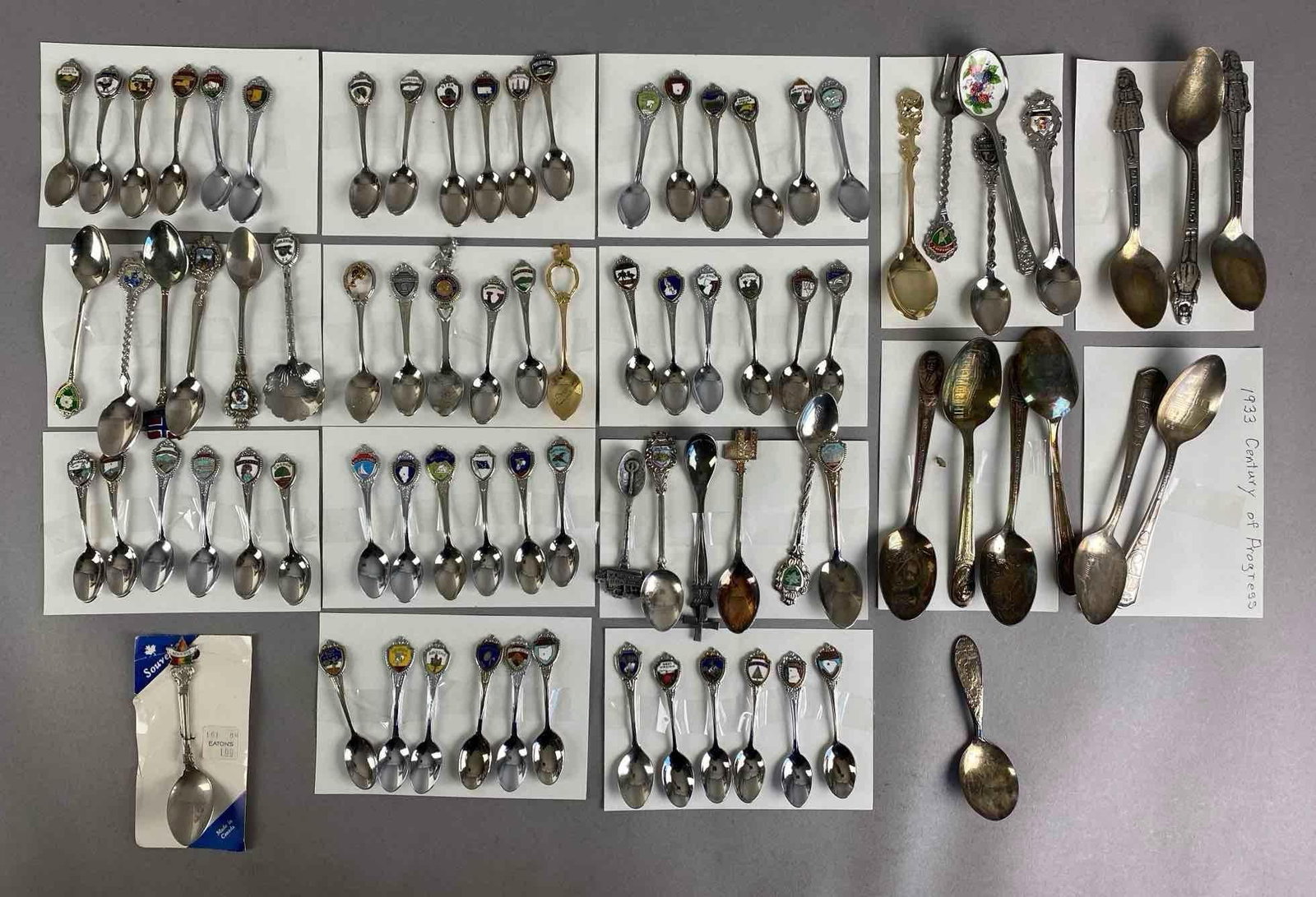 Group of Assorted Souvenir Spoons: Includes winnipeg, lake of the ozarks, norway and more, longest measures 5 1/2 inches in length