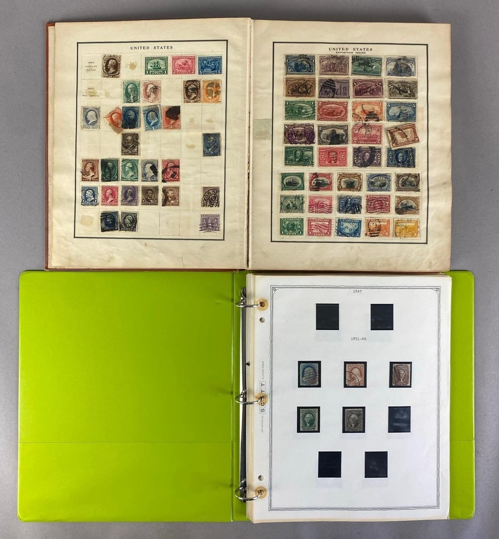 2 Albums of Assorted Antique Stamps: Largest album measures 11 1/2 inches H x 10 inches W