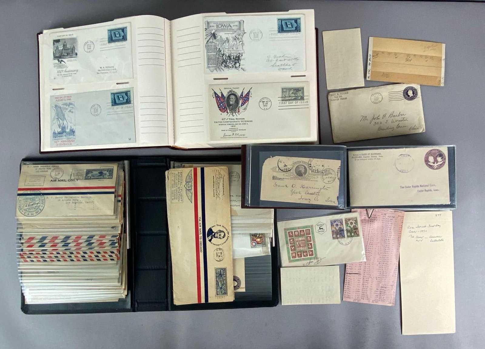 Group of Assorted Covers with Stamps and More: Includes some ledger sheets, notes and more, largest album measures 9 inches H x 11 1/2 inches W