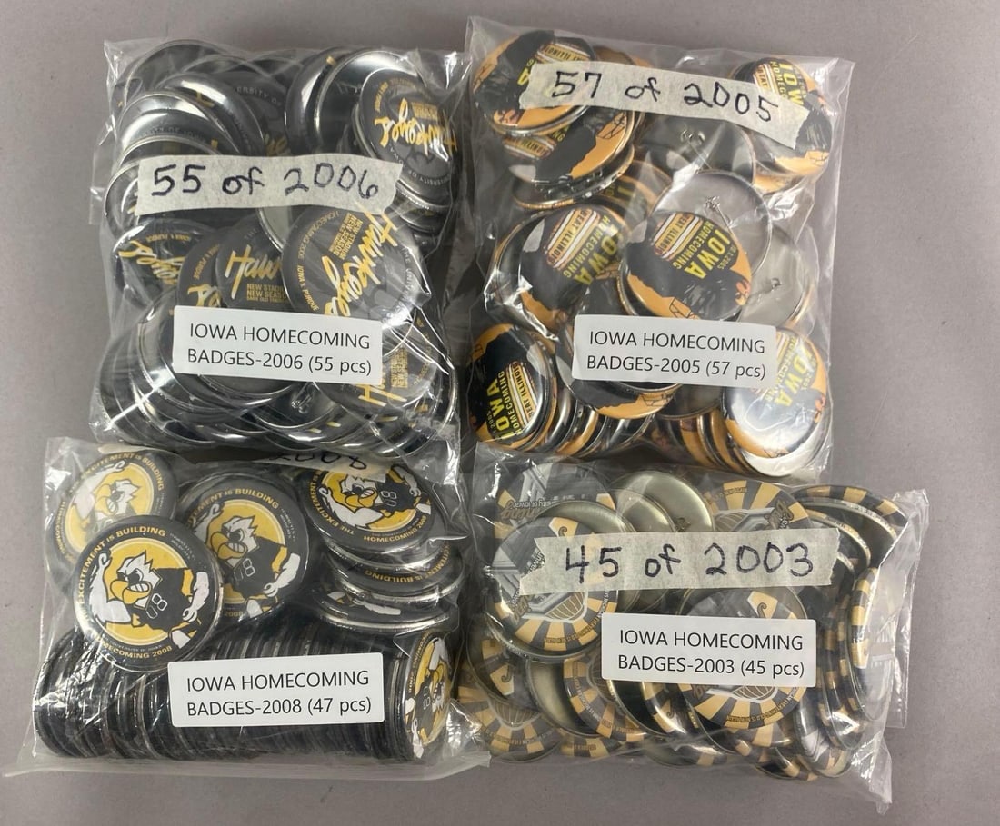 Group of 2000s University of Iowa Homecoming Buttons: Includes 2003, 2005, 2006 and 2008