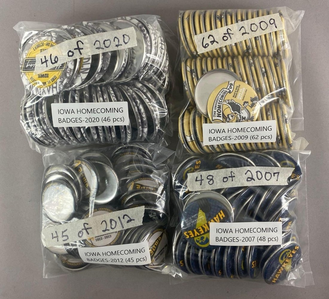Group of 2000s-2020s University of Iowa Homecoming Buttons: Includes 2007, 2009, 2012 and 2020
