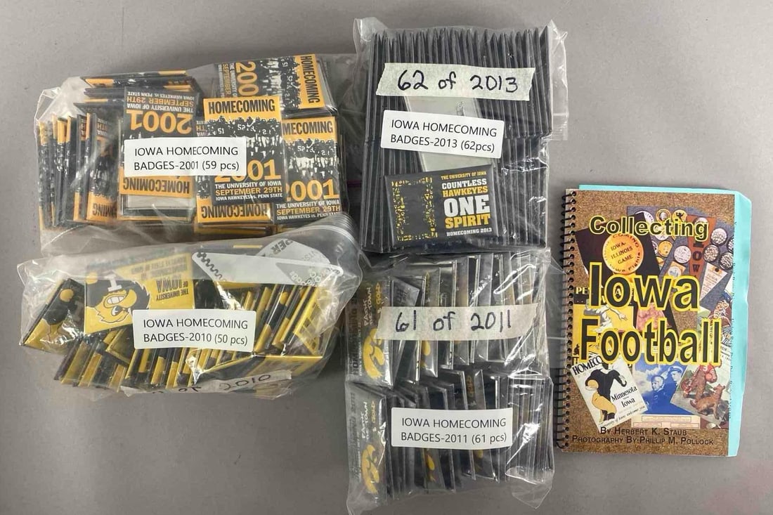 Group of 2000s - 2010s University of Iowa Homecoming Buttons and Collecting Guide: Includes 2001, 2010, 2011 and 2013