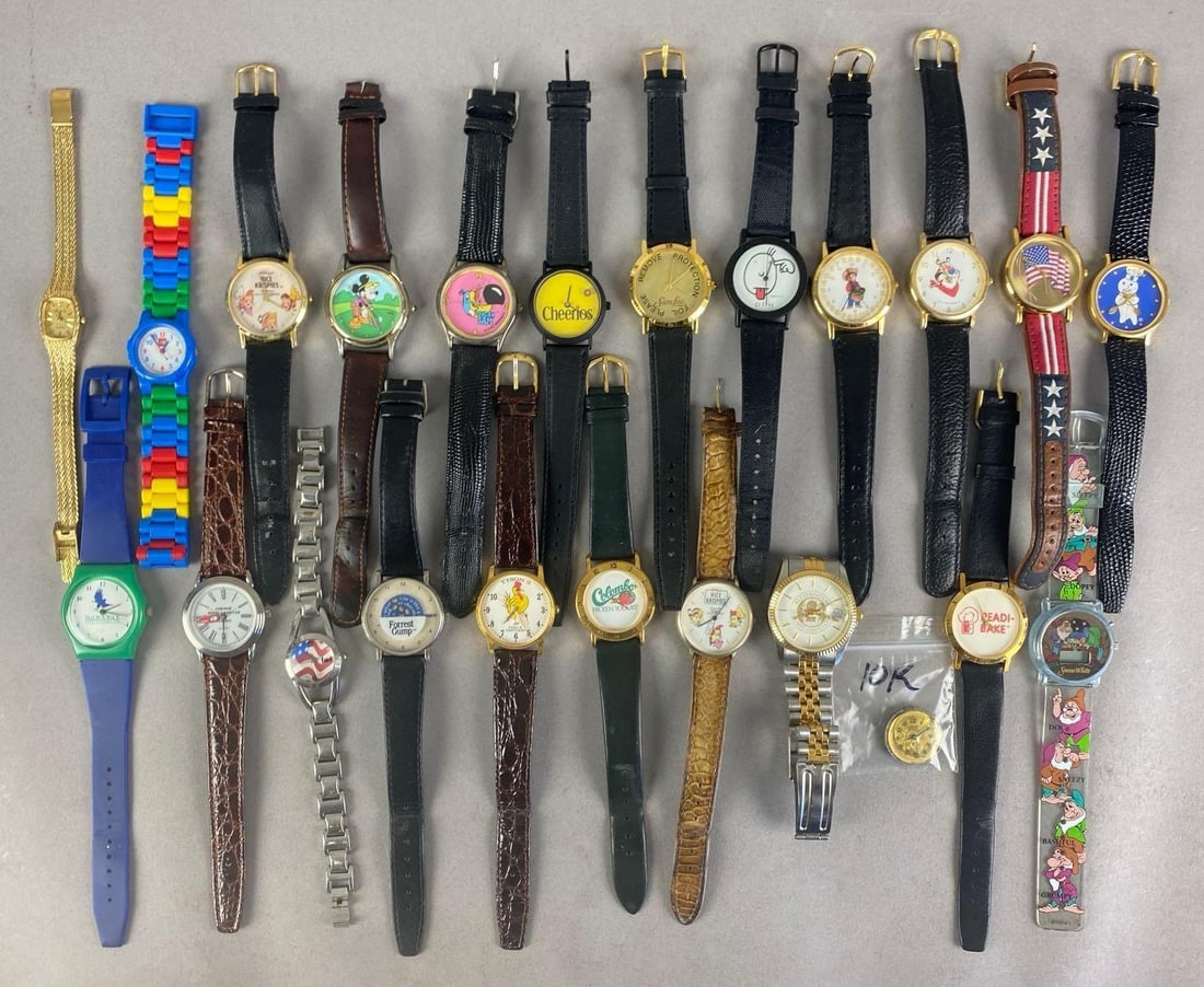 Group of Assorted Advertising Wristwatches: Untested. Includes Lego, cherrios, heinz and more, longest measures 9 inches In length