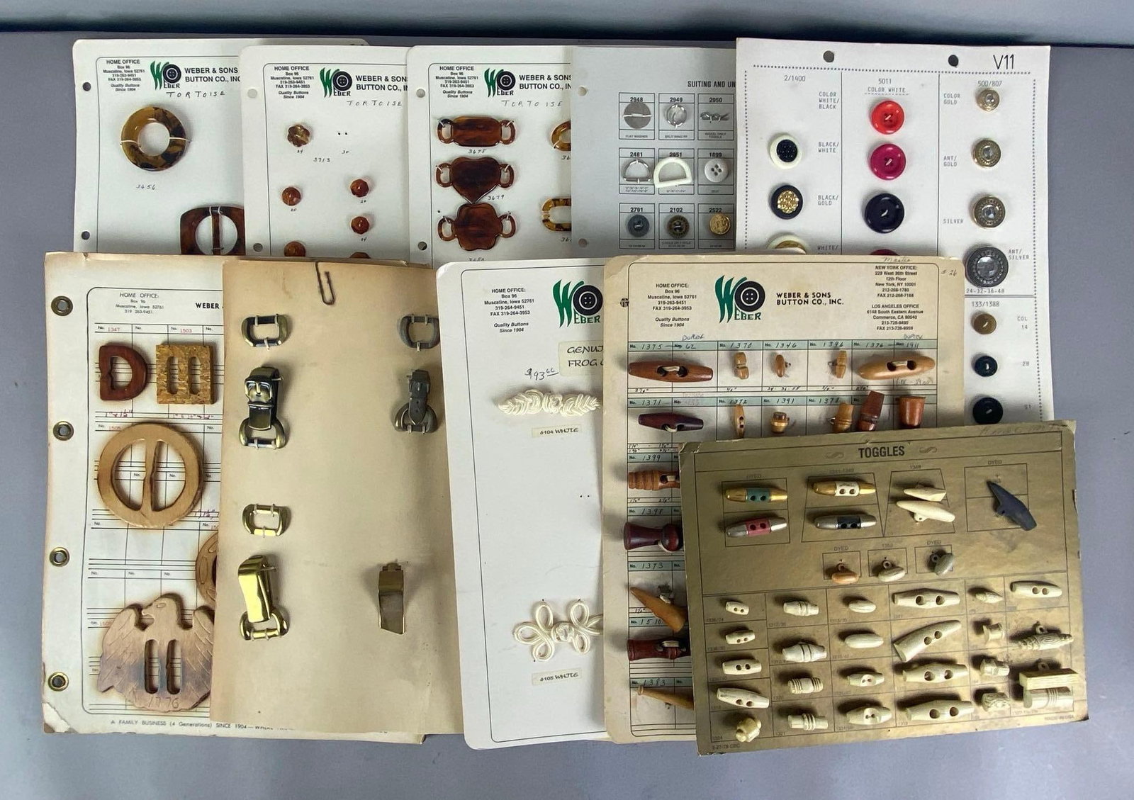 Group of Assorted Toggles and Buttons: Largest page measures 12 inches H x 9 inches W