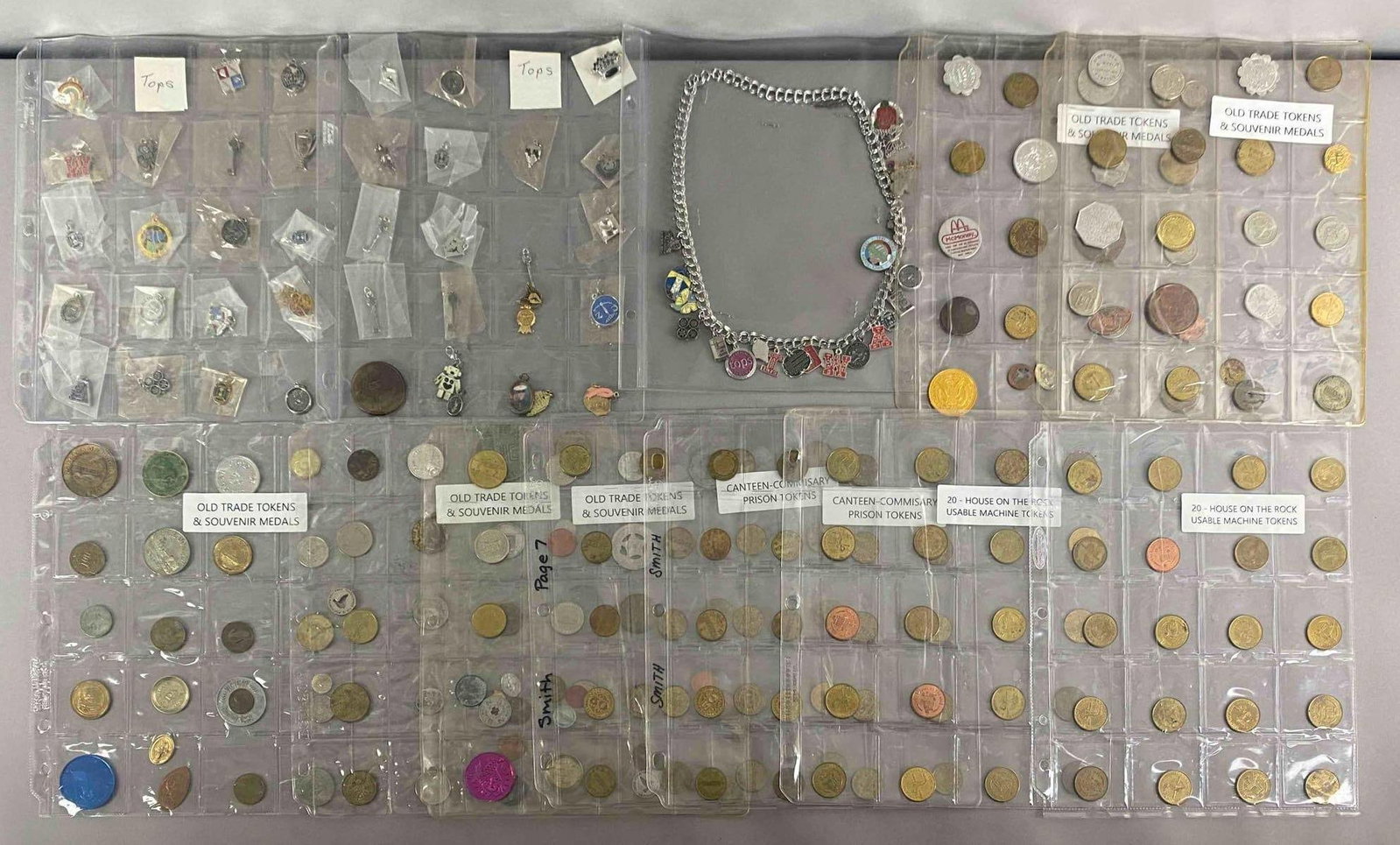 Group of Trade Tokens and More: Includes tops charms, house on the rock tokens, souvenir medals and more