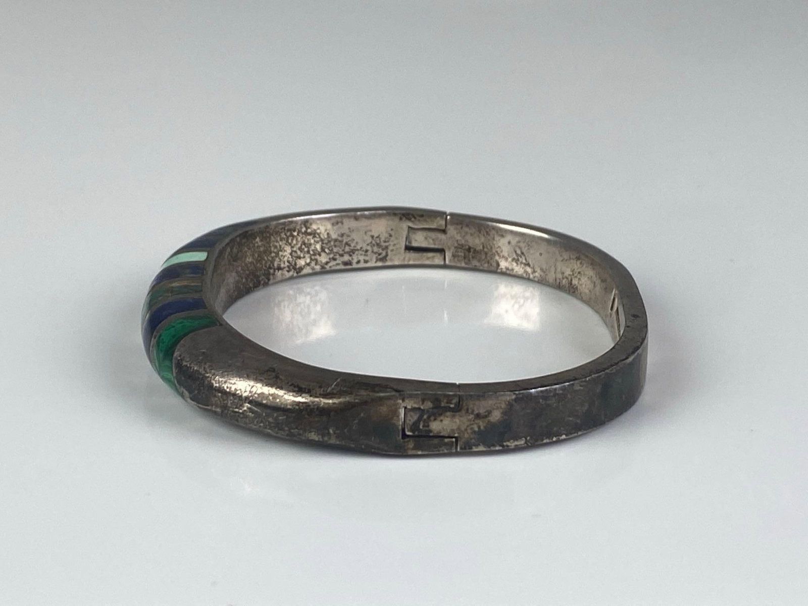 Mexican Silver Multi-Stone Hinged Bangle - 2