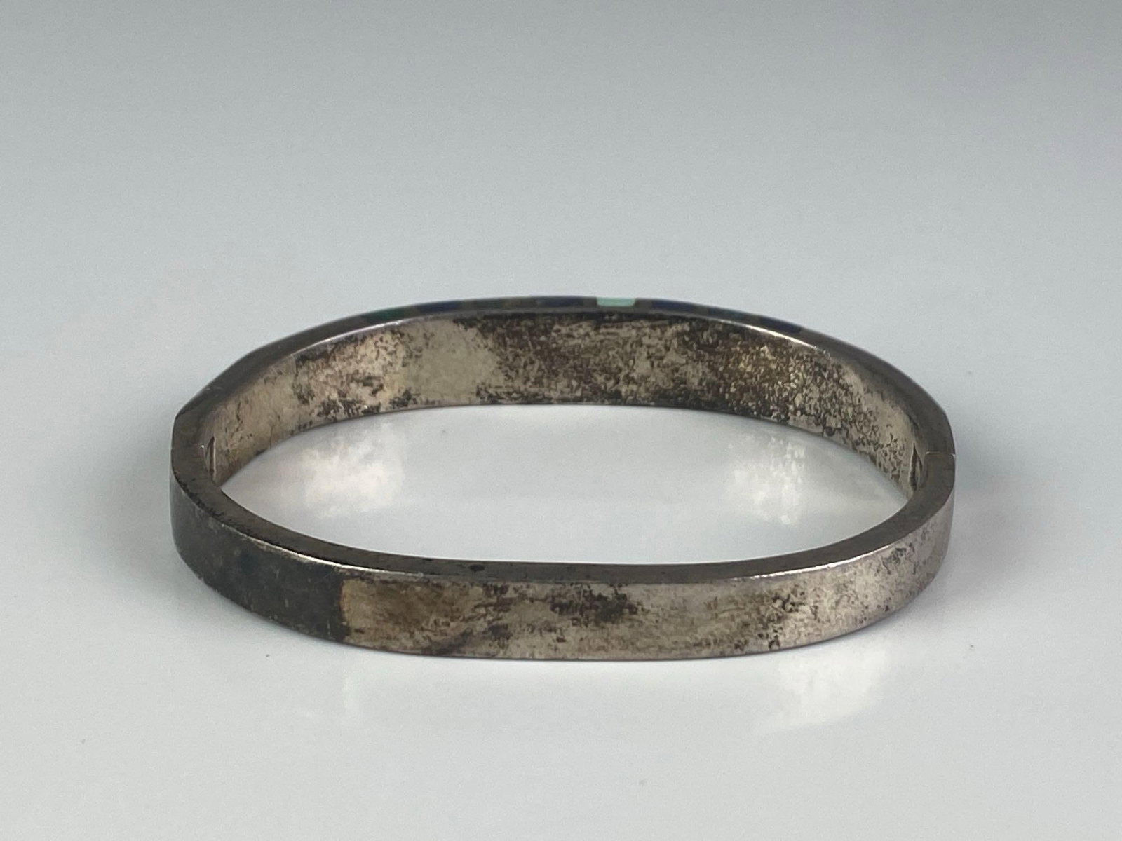 Mexican Silver Multi-Stone Hinged Bangle - 3