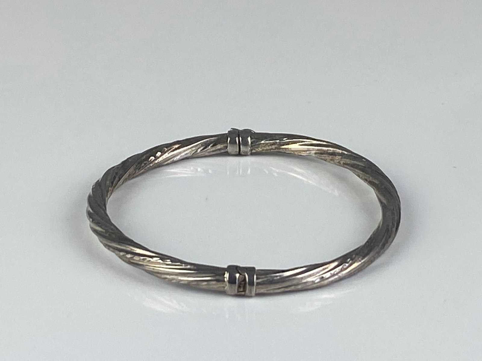 Sterling Silver Twisted Hinged Bangle - 4
