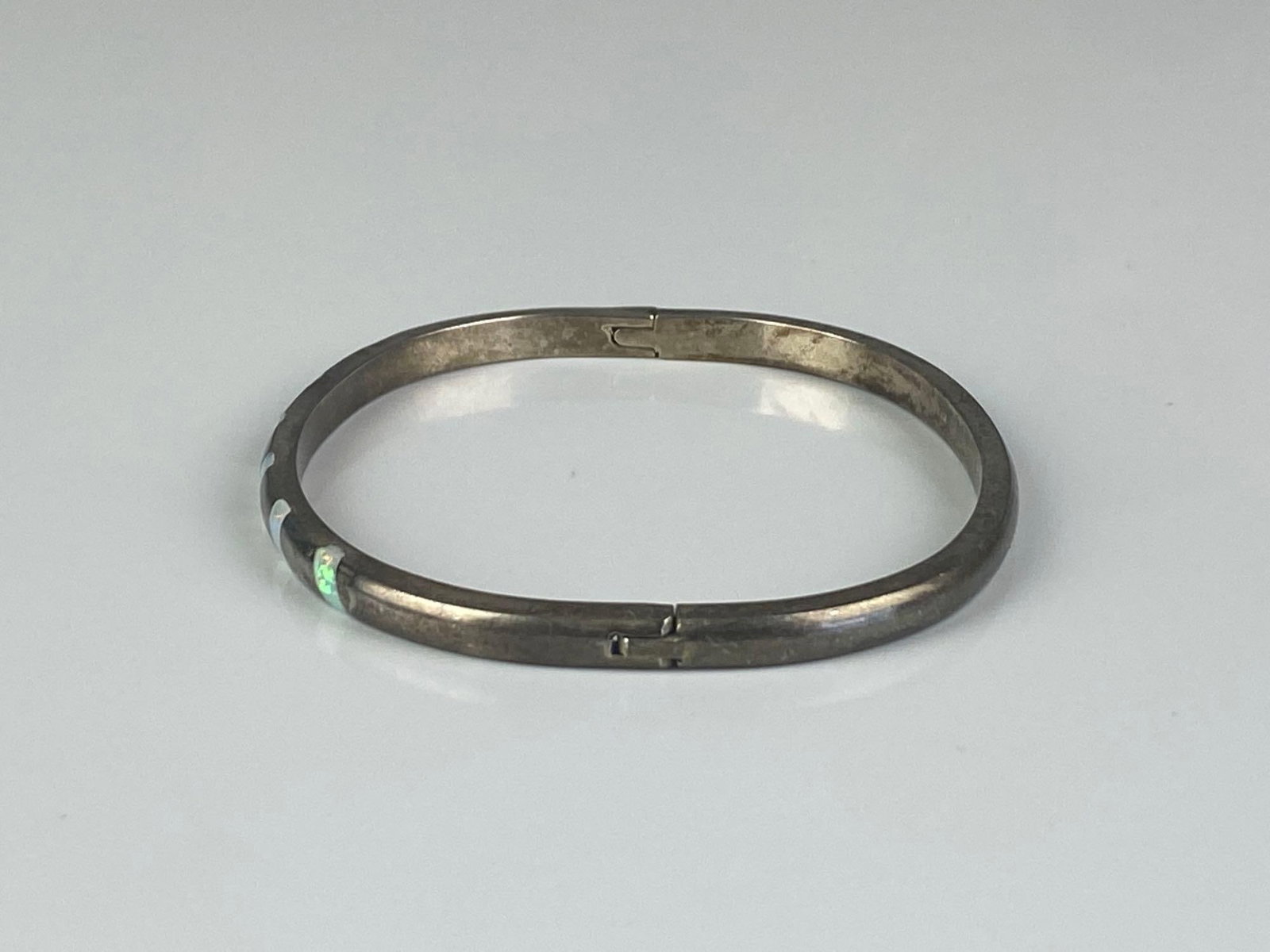 Mexican Sterling Silver Fire Opal Hinged Bangle - 2