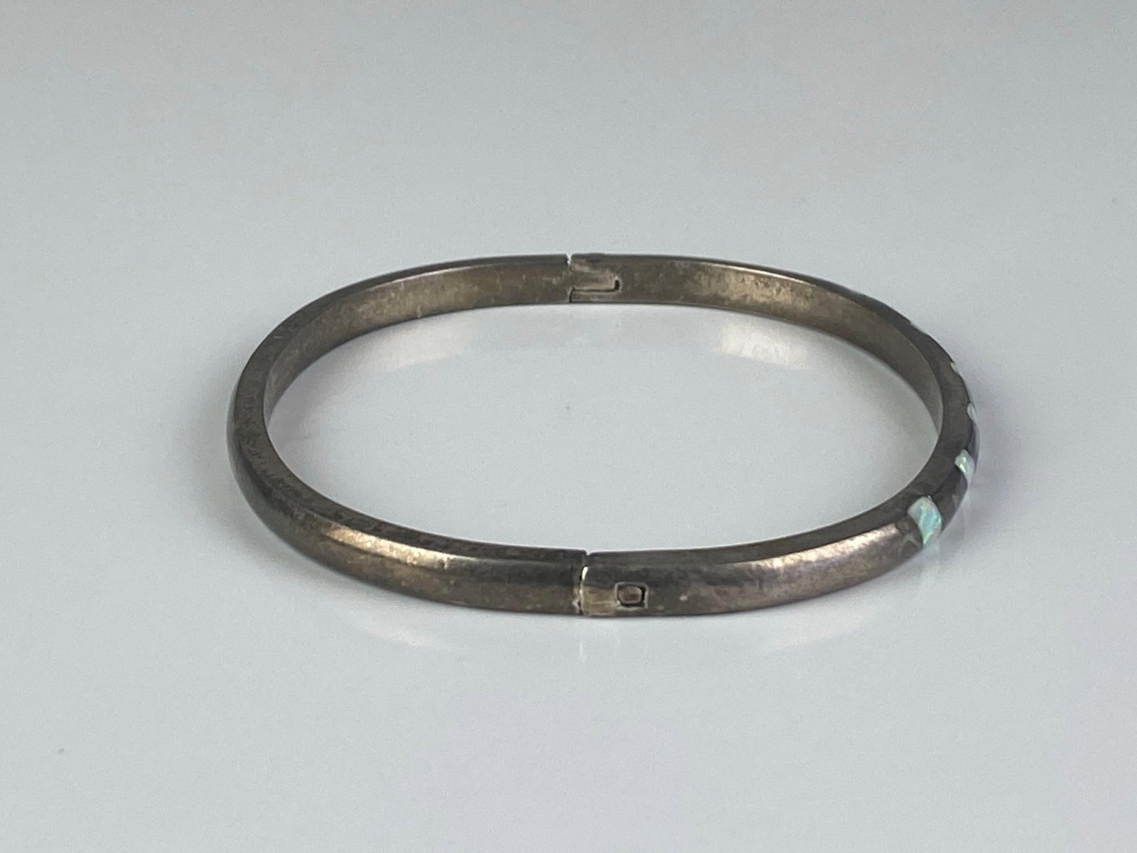 Mexican Sterling Silver Fire Opal Hinged Bangle - 4
