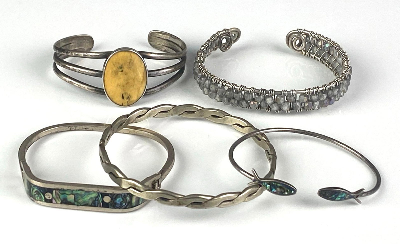 Group of 5 Sterling Silver Cuff/Bangle Bracelets (1 of 3)