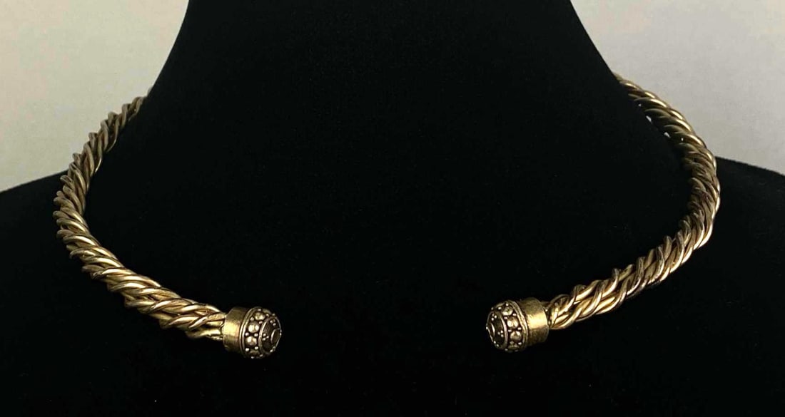 Sterling Silver Braided Twist Torc Necklace: total weight of 84.8 grams, inner circumference measures 16 inches with a 2 inches opening