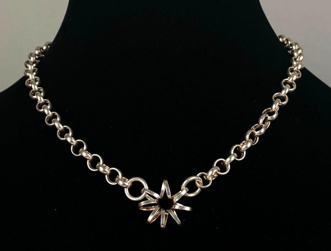 SXI Signed Italian Sterling Silver Slip Necklace: Measures 17 1/2 inches in length