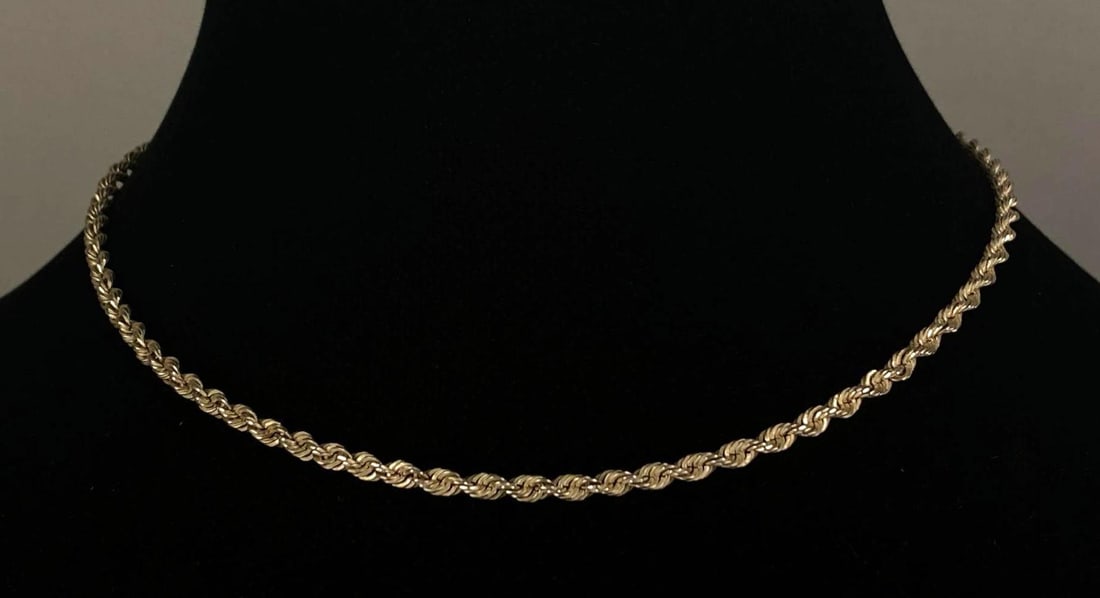 B Signed Sterling Silver Rope Twist Chain Necklace: Measures 15 inches in length