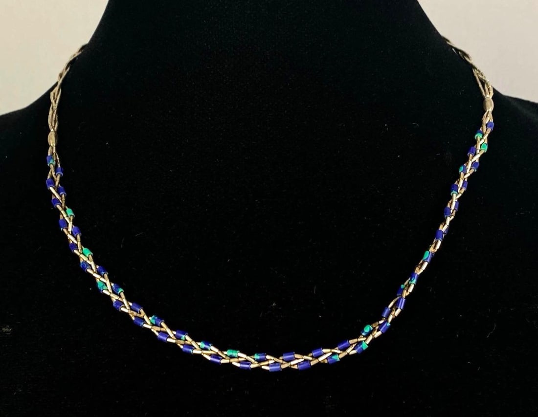 Sterling Silver Woven 3 Strand Beaded Necklace: Measures 18 1/2 inches in length