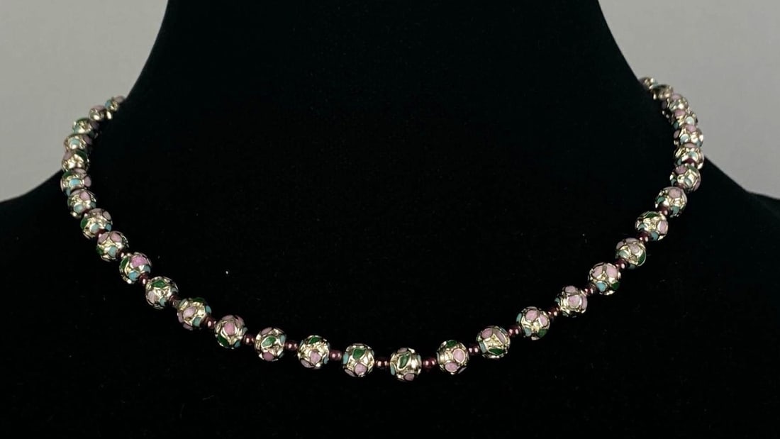 Sterling Silver Rhinestone Ball Link Necklace: Measures 16 inches in length