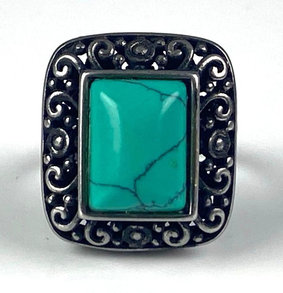 Sterling Silver Openwork Turquoise Statement Ring