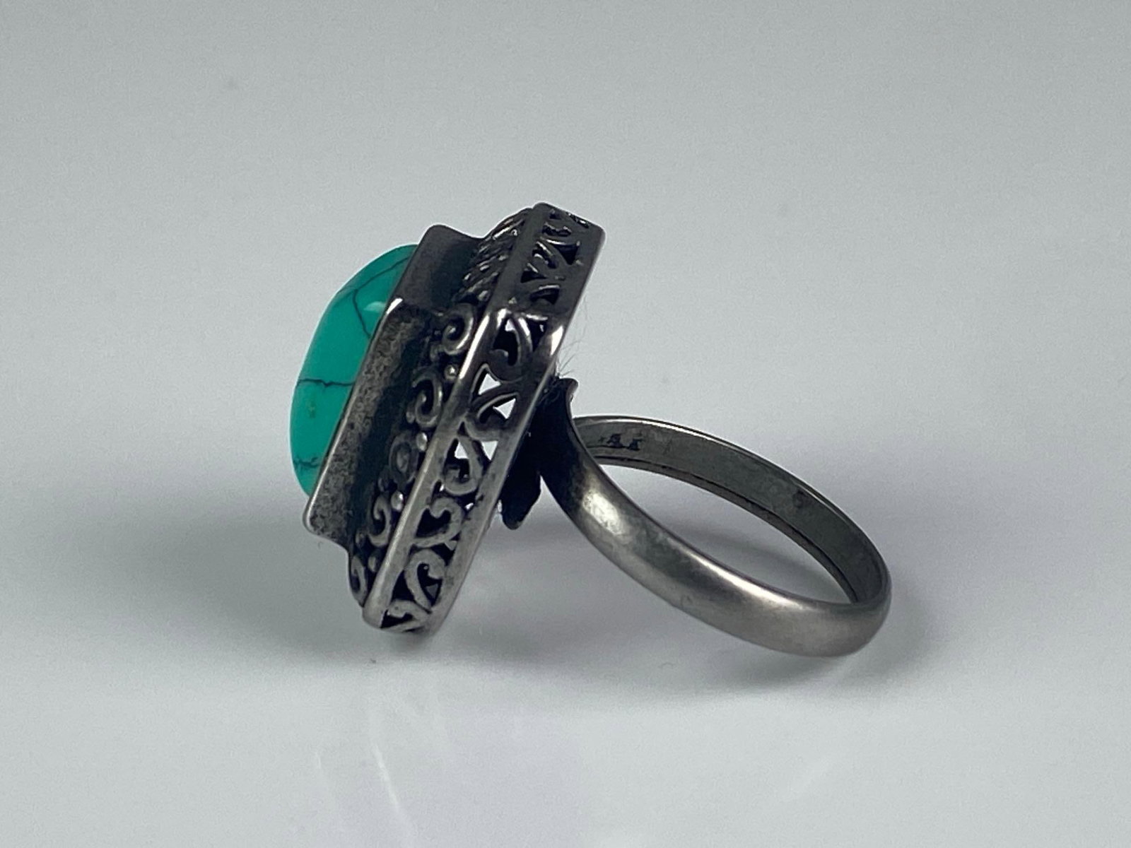 Sterling Silver Openwork Turquoise Statement Ring - 2