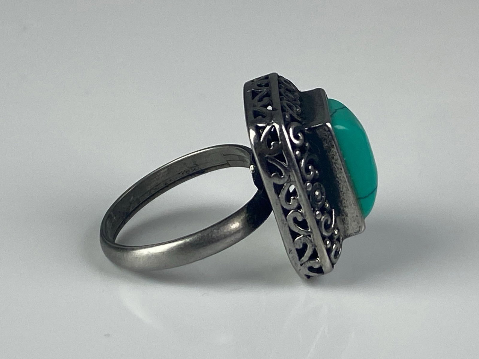 Sterling Silver Openwork Turquoise Statement Ring - 4