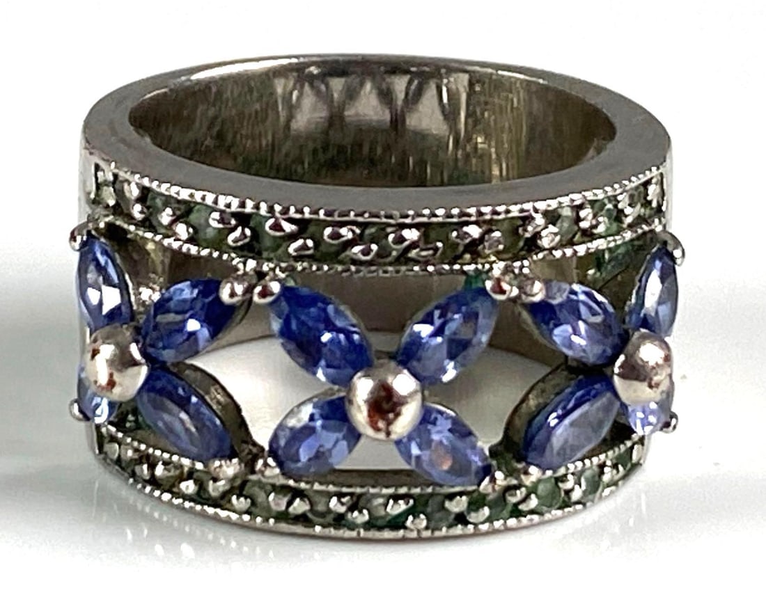 FAS Signed Sterling Silver Iolite CZ Ring (1 of 4)